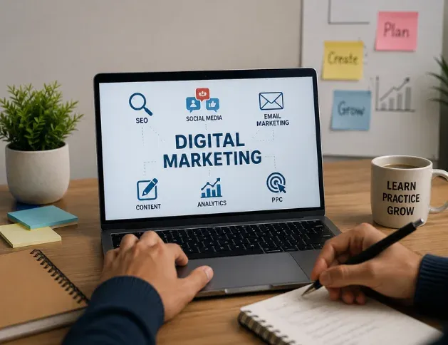 Student learning digital marketing